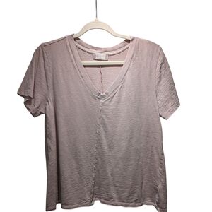 Altar'd State Blush V-Neck Raw Hem Tee Women's Medium